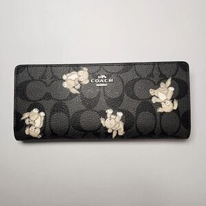 NWT Coach CC927 Creatures Happy Dog Slim Black Multi Wallet v3